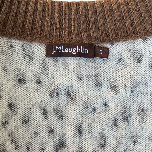 J. Mclaughlin Cashmere Cardigan Sweater Womens sz S Leopard Animal Print V-Neck - Picture 8 of 11